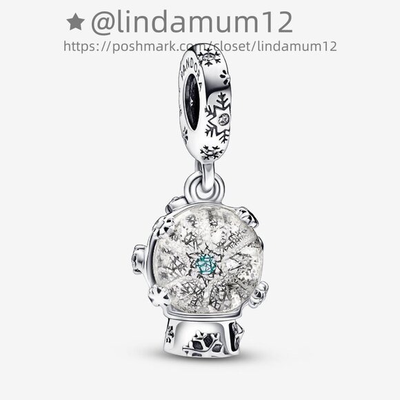 Pandora Snowflake Snowglobe Dangle Charm - Picture 1 of 5